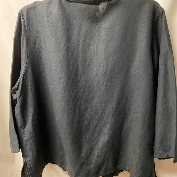 Jet black linen/rayon blazer, jacket - Linea, 1 button, 3/4 sleeves - Picture 3 of 7